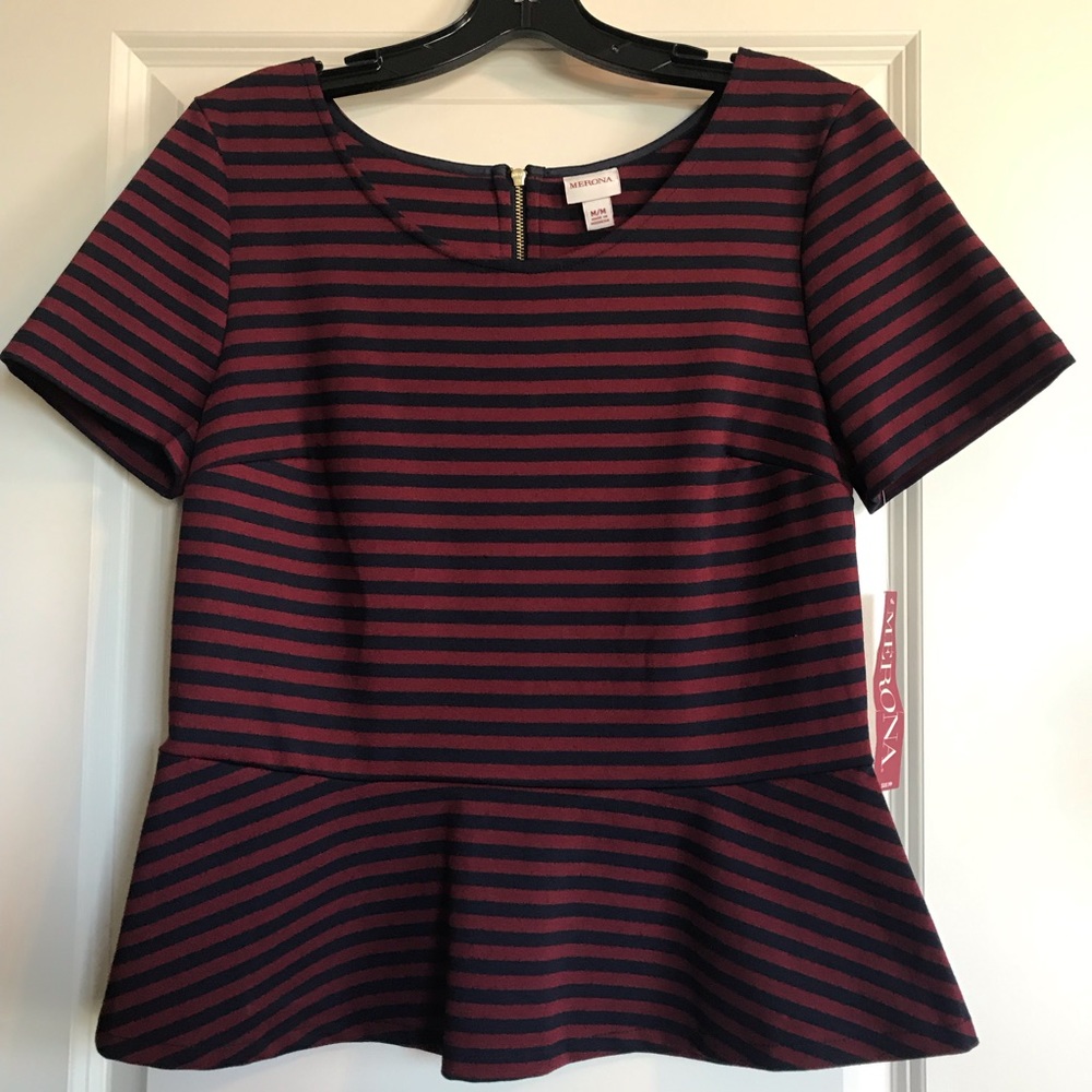 NWT Merona Striped Peplum Blouse Size M